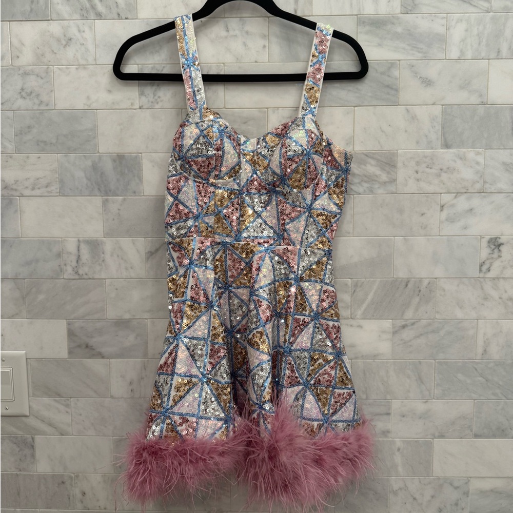 Buddy Love Sequin Dress with Feather Trim